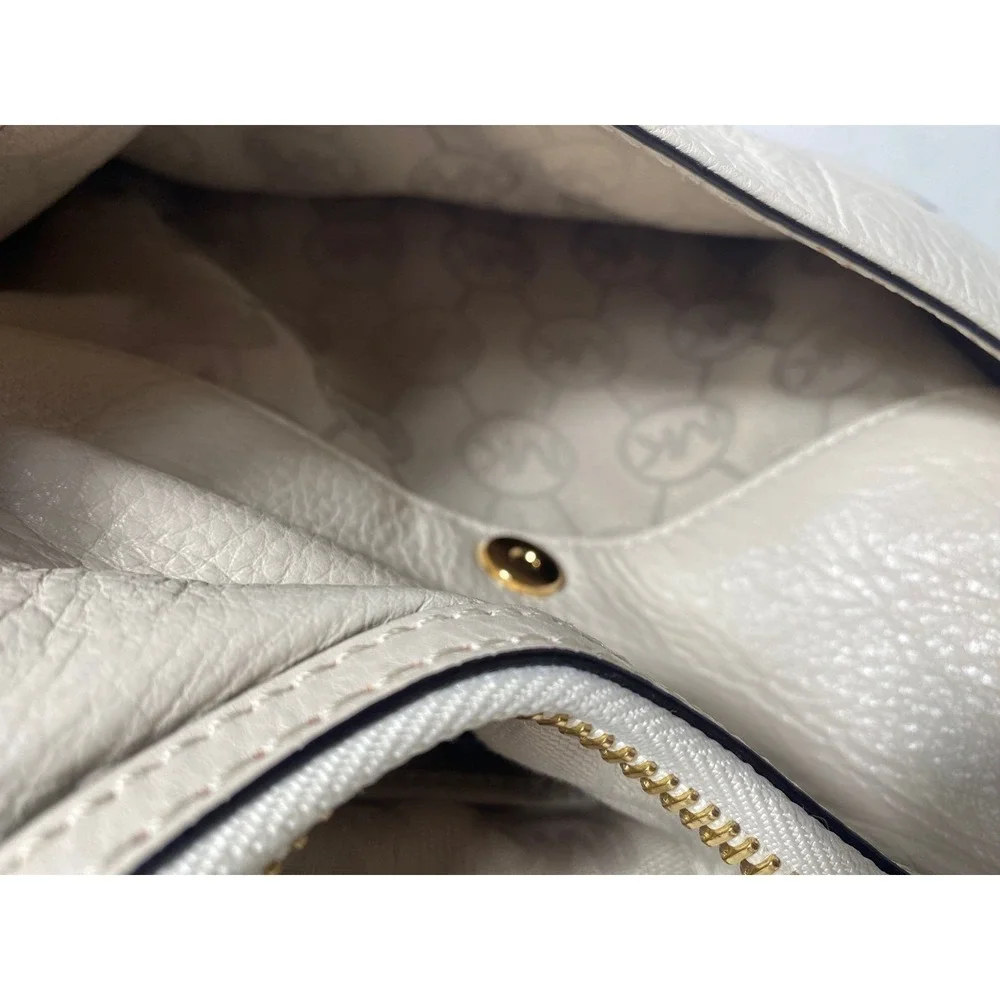 Michael Kors Hobo Bag Womens Small Cream‎ Pebbled Leather Braided Shoulder Bag
